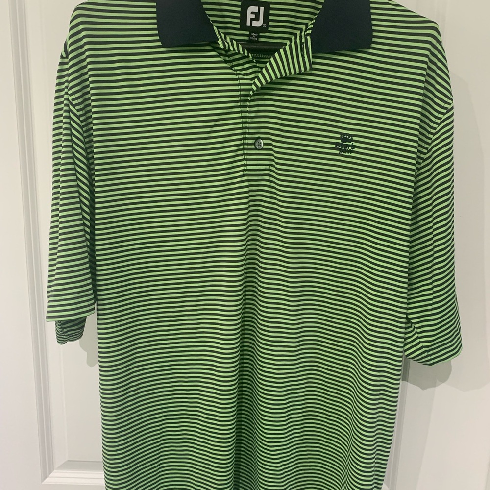 6/$20 FootJoy Green and Black Striped Polo Shirt A5
